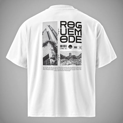 FORCE ZERO Oversized T-Shirt weiß in der Rückansicht, mit dem Rogue Mode Backprint. T-Shirt besitzt ein High Neck Kragen.