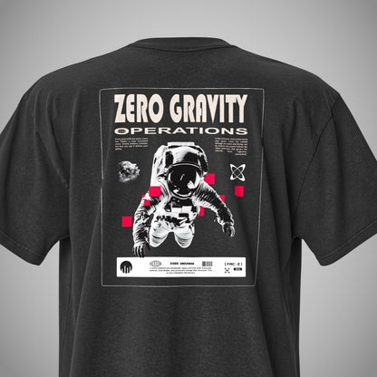 Ein schwarzes T-Shirt von Force Zero im signature Fit, mit dem Zero Gravity Design Backprint.